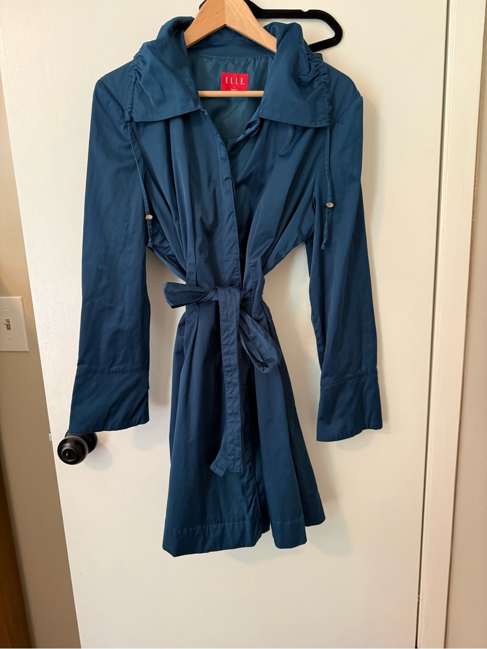 ELLE Deep Teal Lightweight Peplum Trench Coat with Tie Wais